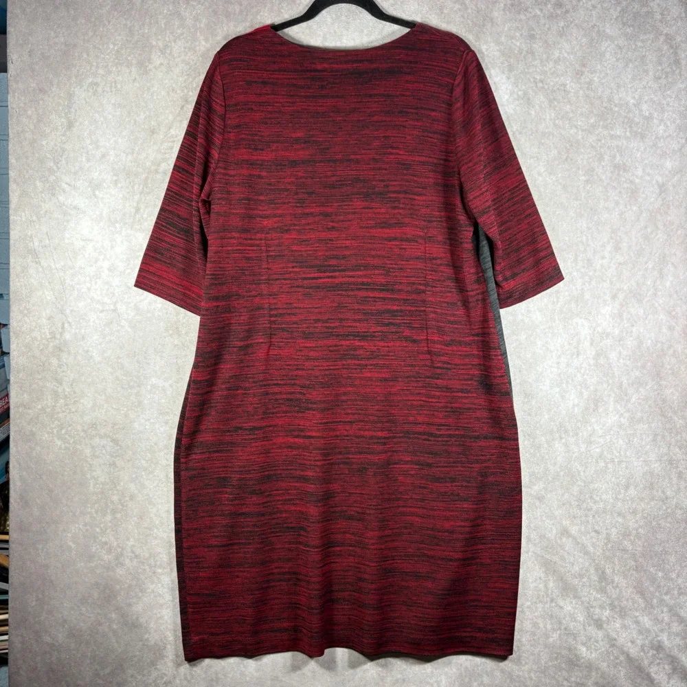 Ming Wang Knit Dress Womens Size Large Red Gray Colorblock Sheath 3/4 Sleeve Mod